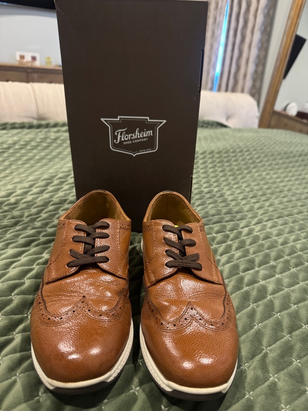 Florsheim Boys' Brown Wingtip Dress Shoes with White Sole
